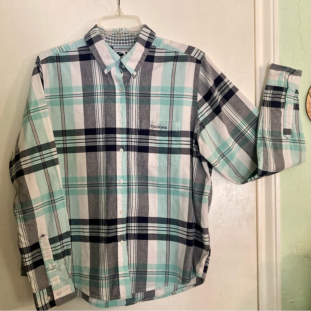 Rockies Boys Size Large Blue Plaid Button Up